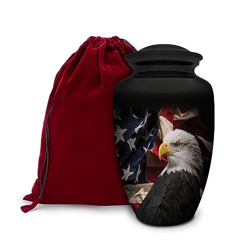 Patriotic Hearts Eagle Extra Large Urn for Human Ashes | American Flag Cremation Urn for Adults, Veteran, Extra Large Size, Handmade Funeral Urns with Velvet Bag - color: Patriotic Heart, size: 1 Extra Large Urn