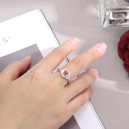 Sariel Heart Cremation Ring for Ashes - 925 Sterling Silver Opal Urn Keepake Rings Memorial Jewelry for Women - color: Red