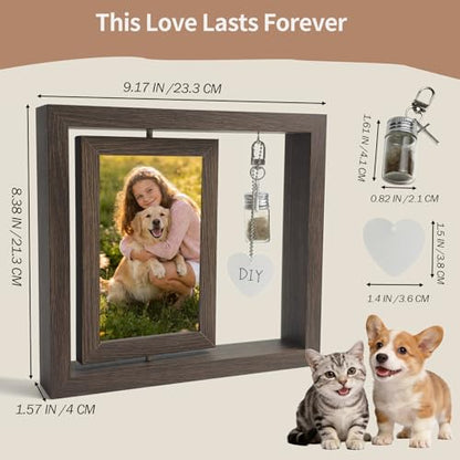 Dog Memorial Gifts for Loss of Dog, Pet Rotating Photo Frame | Wooden Frame for 4x6" Photo Double Sided, with Fur Jar, Pet Paw Print Kit , Keepsake Sympathy Gift for Dog or Cat