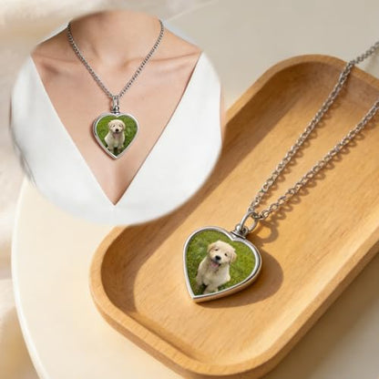 QYH Personalized Pet Ashes Necklace with Custom Photo and Engraving | Heart-Shaped Urn Pendant – Cremation Jewelry Keepsake for Dog and Cat Ashes, a Meaningful Memorial Gift for Pet Lovers - style: Cat Urn