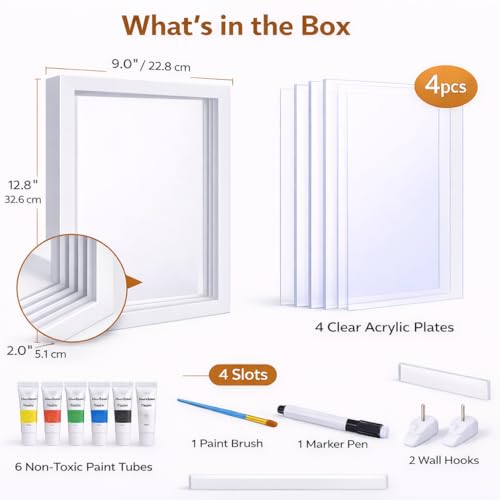 Family Handprint & Hand Casting Kit – DIY Craft Keepsake with Wooden Frame, Non-Toxic Paints, Baby Footprin Kit – Perfect Gifts for Grandparents, New Parents & Families (White, 4 Transparent Sheets) - color: White Frame, size: 4 Pages Acrylic Boards