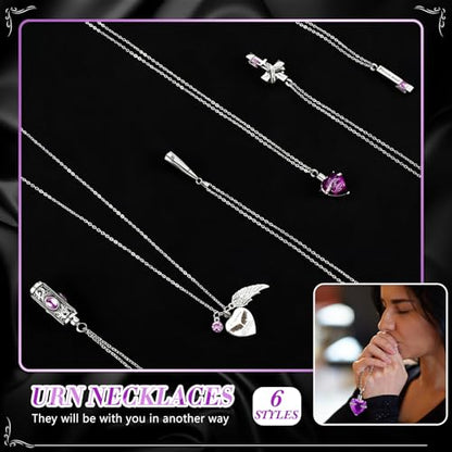 Ecation 12 Pcs Small Urn Cremation Jewelry Necklaces for Ashes Stainless Steel Keepsake Urns Memorial Locket Mini Ash Holders Waterproof for Human Adult Female Male Family Loved One (Purple) - color: Purple
