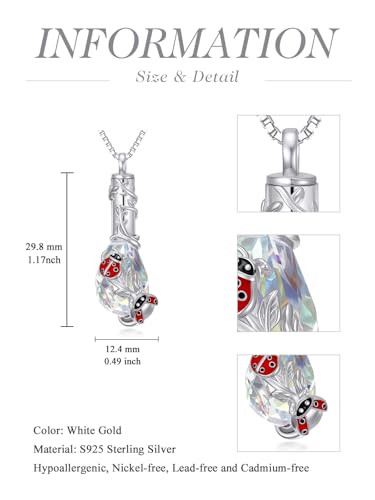 JKR Heart Urn Necklace for Ashes Crystal Keepsake Pendant Memorial Jewelry - style: Ladybug-Teardrop