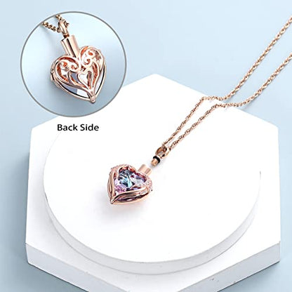 shajwo Angel Wing Heart Urn Necklace for Ashes | Cremation Jewelry, For Women, Memorial, Human Pet Ashes Pendant - color: Rose Gold-Purple