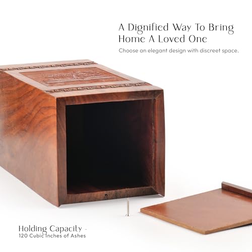 Tree Emerging from Book Wooden Cremains Ashes Box - Large Urn for Ashes Adult Male - Dad Urn for Ashes - Memorial - Respectful Tribute - Memorial Gifts - Funeral Urns - 14 Inches, Natural