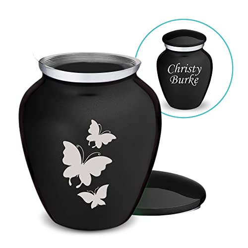 Embrace Keepsake Personalized Butterfly Cremation Urns for Human Ashes I Black Funeral Urn for Men and Women with Double Side Engraving I 3.5 lbs - color: Black