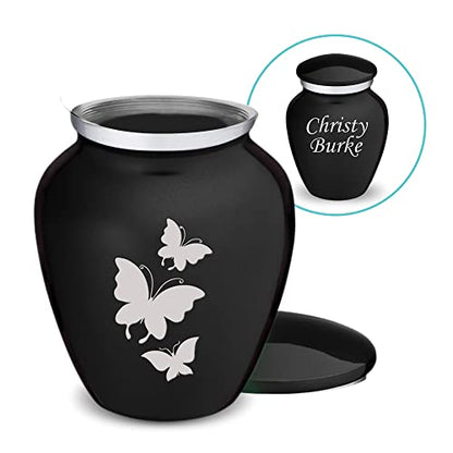 Embrace Keepsake Personalized Butterfly Cremation Urns for Human Ashes I Black Funeral Urn for Men and Women with Double Side Engraving I 3.5 lbs - color: Black