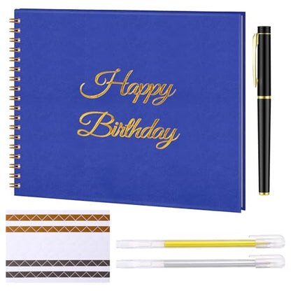Mooliwe Birthday Guestbook with Pens Stickers Blue Spiral Hardbound Book 8.3 x 6.5 Inch Hardcover Hardbound Signature Guest Book for Photobooth Photo Strips Scrapbook Party Supplies (Blue Birthday) - color: Blue