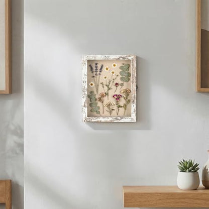 8×10 Shadow Box Frame, Linen Back, Glass Door, Hinge Display Case - color: Rustic White, size: 8×10
