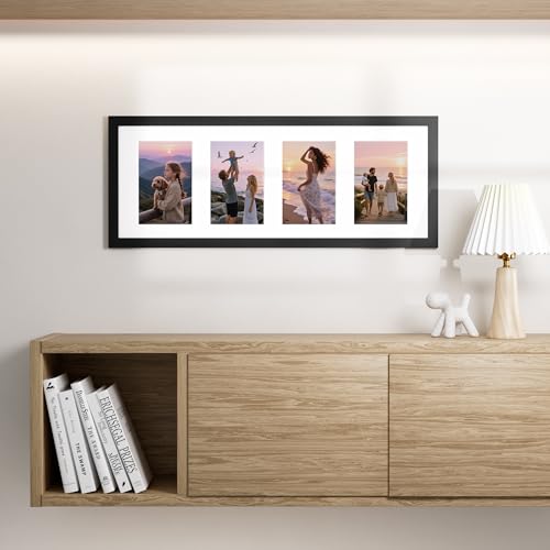 Vittanly 8x20 Collage Picture Frame, Displays 4Pcs 4x6 Pictures, Black - color: Black, size: 8x20