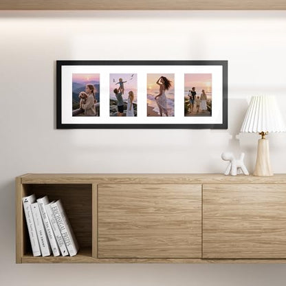 Vittanly 8x20 Collage Picture Frame, Displays 4Pcs 4x6 Pictures, Black - color: Black, size: 8x20