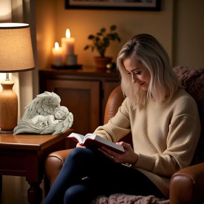 Sleeping Angel Figurine in Wings, Resin Guardian Angel Decor, 7.87 Inch | Hand-painted resin guardian angel with sculpted wings for shelves, bedside tables and comforting gifts for women