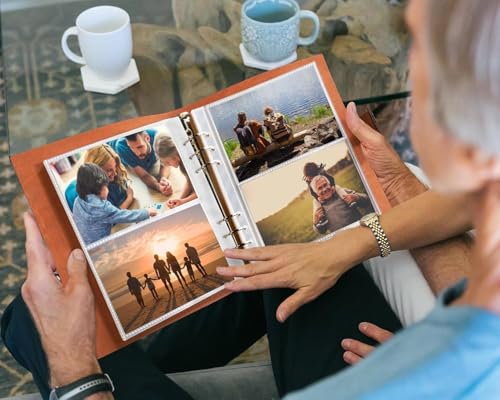 Photo Album 4x6 200 Pockets, Genuine Leather Photo Albums 200 Photos with Writing Space 30 Writing Paper, Family Wedding Travel Kids Graduation Ultrasound Baby Picture Album Scrapbook, Mother Gifts - color: Brown-Rose, size: 200 Photos