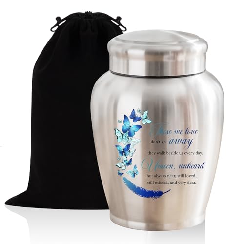 SOITIS Urns for Human Ashes-Decorative Urns, Stainless Steel Urns Funeral Keepsake for Human Ashes Cremation Urn for Human Ashes for Women Man Memorial Urns - color: Silver-butterfly