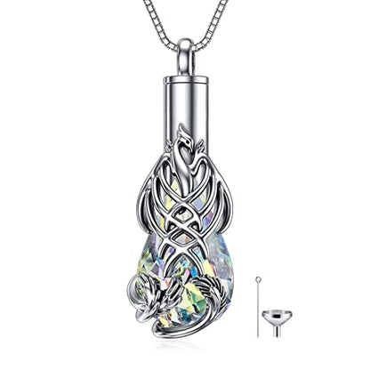 PELOVNY Urn Necklace for Ashes 925 Sterling Silver Butterfly Dragonfly Bee Phoenix Hummingbird Urn Necklaces Animal Crystal Cremation Jewelry for Ashes Cat Dog Pet Memorial Gifts - color: 15-Phoenix Urn A