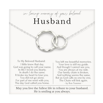 HOPE LOVE SHINE Sympathy Gift for Loss of Loved One - Remembrance, Bereavement, Memorial Necklace, Jewelry 16+2", 14k Gold Plated Sterling Silver - color: Sterling Silver, style: HUSBAND