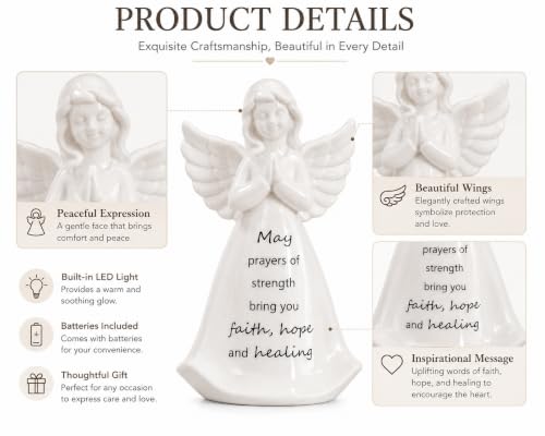 ADAVAS.Y&G Healing Angel Gifts for Women, Ceramic Angel Figurine with LED Light, Faith Hope Healing Keepsake, Sympathy Gifts, Get Well Soon Gifts, Thinking of You Gift, Praying Angel Statue, 7 Inch - color: White With Warm Led