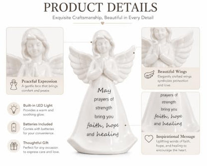 ADAVAS.Y&G Healing Angel Gifts for Women, Ceramic Angel Figurine with LED Light, Faith Hope Healing Keepsake, Sympathy Gifts, Get Well Soon Gifts, Thinking of You Gift, Praying Angel Statue, 7 Inch - color: White With Warm Led