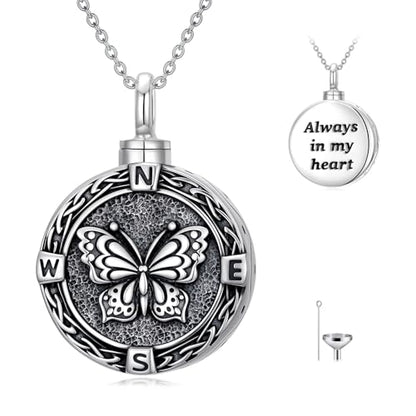 TOUPOP Tree of Life Urn Necklace for Ashes 925 Sterling Silver Cremation Jewelry Memorial Gifts Keepsake Jewelry with Funnel Filler for Women - style: 7-Butterfly