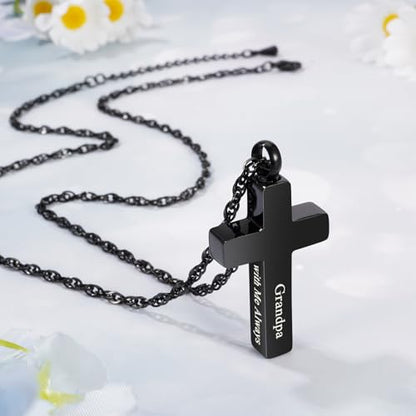Cremation Cross Necklace for Ashes Stainless Steel Cross Urn Pendant Ashes Holder Memorial Jewelry-With Me Always - style: Grandpa