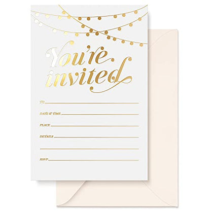 S&O Party Invitations! 25 Gold Foil Traditional Invitations with Envelopes, Wedding, Baby, & Bridal Shower Invite, Housewarming Birthday, and Girls Quinceanera Invite Cards for Every Celebration - 4x6 - color: Gold
