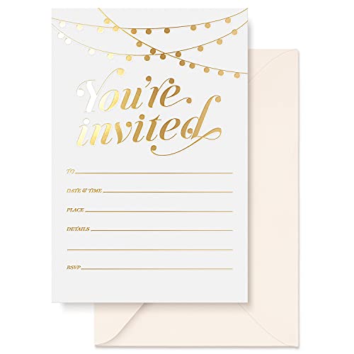 S&O Party Invitations! 25 Gold Foil Traditional Invitations with Envelopes, Wedding, Baby, & Bridal Shower Invite, Housewarming Birthday, and Girls Quinceanera Invite Cards for Every Celebration - 4x6 - color: Gold