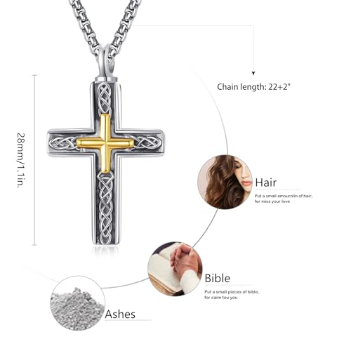 Customized Urn Necklaces for Ashes for Men Women 925 Sterling Silver Cross Necklace for Human Pets Ashes Cremation Memorial Jewelry for Keepsake - style: Celtic Cross Urn