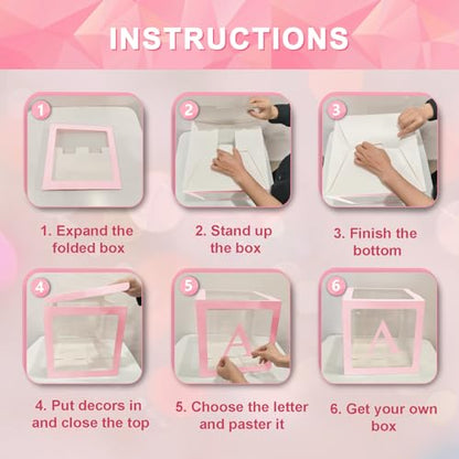 Ledido Transparent Balloon Boxes with 78 Letters Numbers for Custom Name - color: Pink, size: 7PCS Boxes