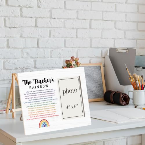 Teacher Appreciation Picture Frame, 4 x 6 in Photo, Thank You Teacher Gifts | Teacher Gifts for Teachers Day Christmas Retirement Graduation from Student, The Teacher's Rainbow Wooden Picture Frame - color: RAINBOW