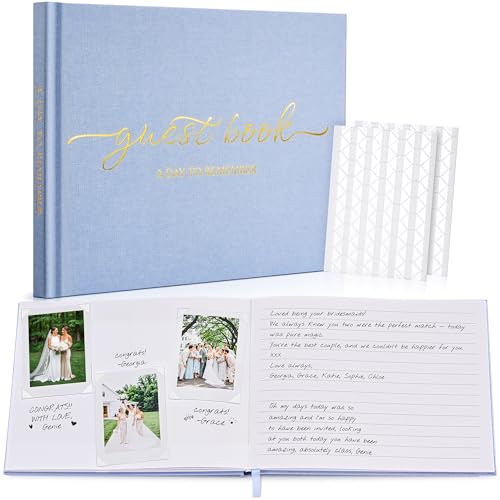 JARLINK Wedding Guest Book for Reception, Polaroid Sign-in Guestbook, Blue | Beautiful Sign-in Guestbook W/ Clear Self-Adhesive Corners, 100 Thick Pages For Wedding, Baby Shower, Or Any Special Day - color: Blue