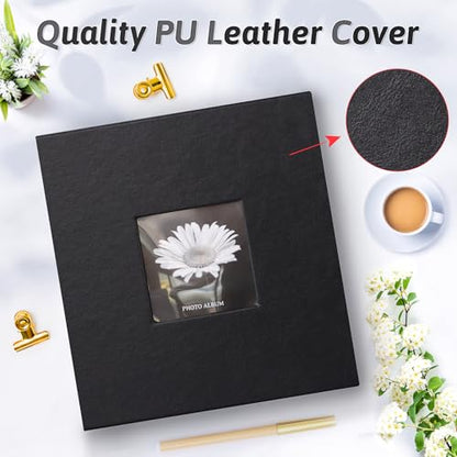 Popotop Photo Album 4x6 200 Photos with Writing Space, Leather Cover Album with Display Picture Window, Photo Book for Wedding Family Baby Gift - color: Classic Black, size: 200 Pockets