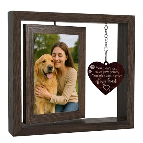 Pet Memorial Gift for Dogs and Cats – Rotating Wooden Picture Frame for 4x6 Photos – Loss of Dog Sympathy Gift, Pet Loss Remembrance Bereavement Keepsake - color: you left a whole piece of my heart