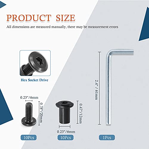 M6x20mm Hex Drive Socket Cap Bolt, Black, 10 Pair (20 Piece) | Allen Wrench Included, Countersunk Screw Barrel Nuts, Binding Screws, For Crib Replacement Belt Cabinet - color: Black, size: M6x20mm