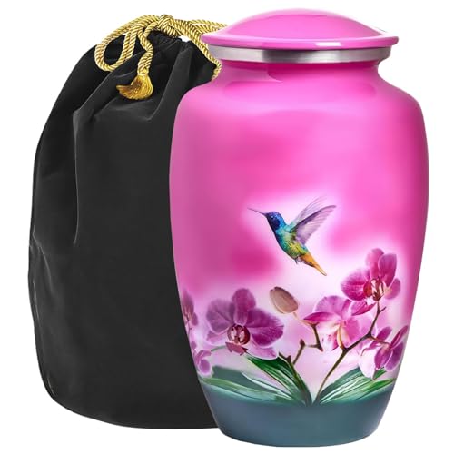 Trupoint Memorials Cremation Urns for Human Ashes Adult Female, Decorative Burial Urn for Men & Women – Large, Pink Hummingbird - color: Pink
