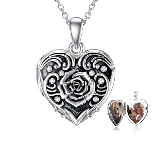 Dorunmo Locket Necklace 925 Sterling Silver Pictures Photo Keep Someone Near to You Custom Lockets Mother's Day Jewelry Personalized Photo Locket Gifts - color: J-Rose, style: Locket Only