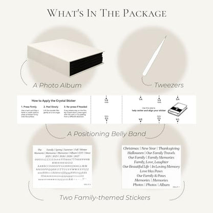Vienrose Family Photo Album 4x6 200 Pockets Photo Window Beige | Cloth Cover，Family Crystal Stickers，Tweezers，Acid Free Pages - color: Famliy theme, size: 200k