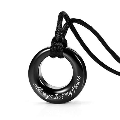 Hearbeingt Cremation Jewelry Urn Necklace for Ashes for Women Men, Circle of Life Eternity Memorial Pendant Ash Jewelry - color: Black-Always in My Heart