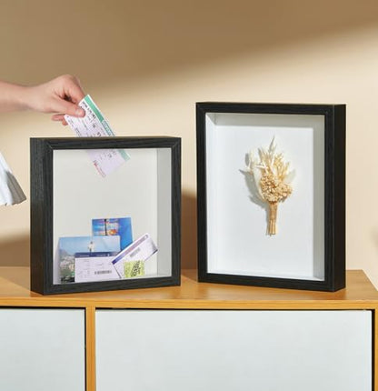 Travel Adventure Archive Shadow Box Frame with Slot, 8x8in Black - color: Black, size: 8x8in