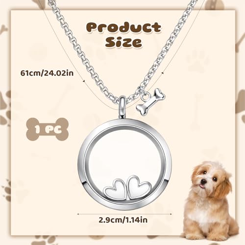 Pet Fur Keepsake Necklace, Stainless Steel Pet Urn Necklace Transparent Glass Dog Ashes Necklace with Heart and Bone Charms for Women Men Cat Dog Animal Lover Memorial Gifts