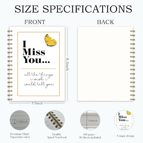 I Miss You Memorial Gifts Spiral Notebook Journal 5.5x8.3in | Sympathy Gifts for Loss of Loved One, All The Things I Wish I Could Tell You Notebook Journals for Grieving - color: I Miss