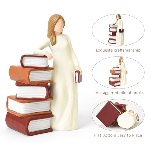 Book Lovers Gifts for Women,Hand-Painted Sculpted Reading Women Figurines | Library Bookshelf Decor for Readers, Graduates, Students, Teachers, Living Room Desk Office Decoration - style: Reading girl