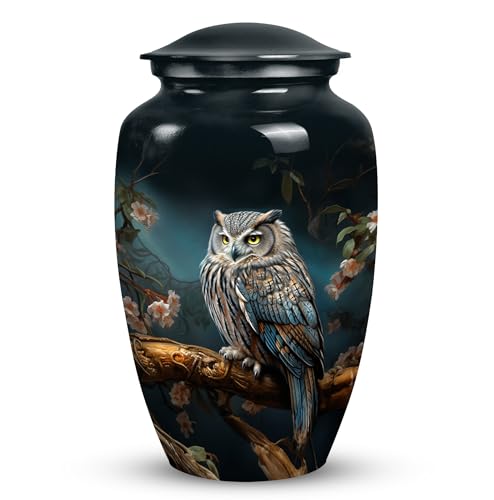 Owl Urn - Burial Urns for Adult Human Ashes - Urn with Flowers - Urns for Human Ashes Adult Female - Large Decorative Urn - Urns for Women Human Ashes - Funeral Ashes Container (Size -10Inch)
