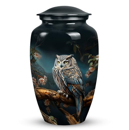 Owl Urn - Burial Urns for Adult Human Ashes - Urn with Flowers - Urns for Human Ashes Adult Female - Large Decorative Urn - Urns for Women Human Ashes - Funeral Ashes Container (Size -10Inch)