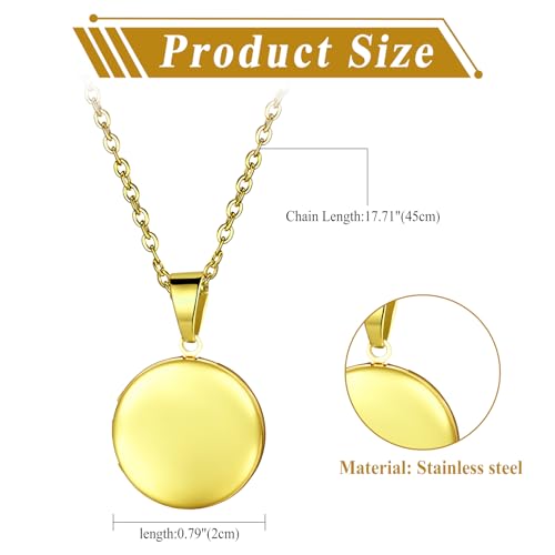 OIDEA Locket Necklace for Women: Gold Photo Lockets that Hold Picture Stainless Steel Necklace with Picture Inside Birthday Mothers Day Jewelry Gifts for Womens - color: round - gold