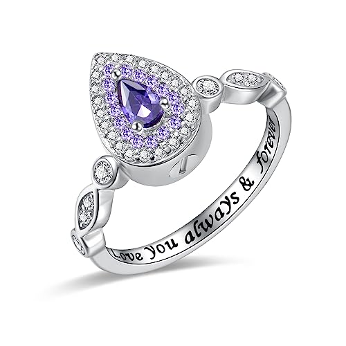 Sariel Teardrop Cremation Ring for Ashes - 925 Sterling Silver Urn Keepake Rings Memorial Jewelry for Women - color: Purple