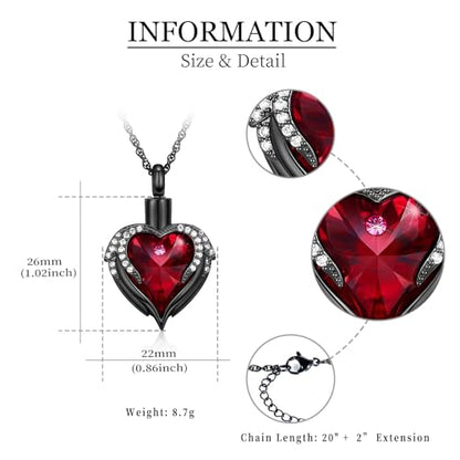 shajwo Angel Wing Heart Urn Necklace for Ashes - color: Black-Red