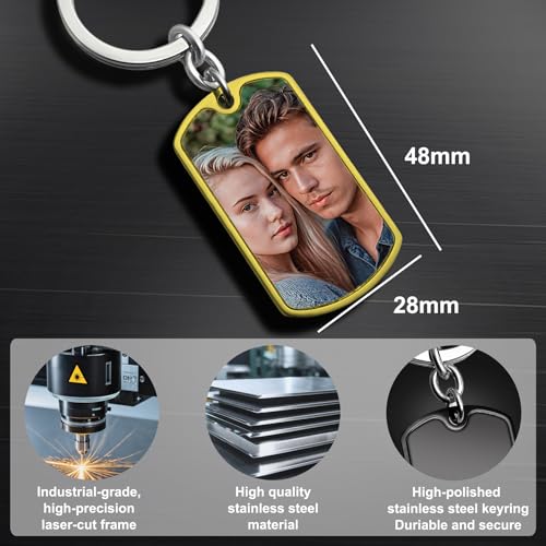 Photo Keychain Custom Picture Keychain Customized Gifts Laser-Engraved/Color Gifts For Boyfriend Hubsand Wife - color: 1 Photo + 1 Text - Gold