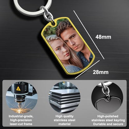 Photo Keychain Custom Picture Keychain Customized Gifts Laser-Engraved/Color Gifts For Boyfriend Hubsand Wife - color: 1 Photo + 1 Text - Gold