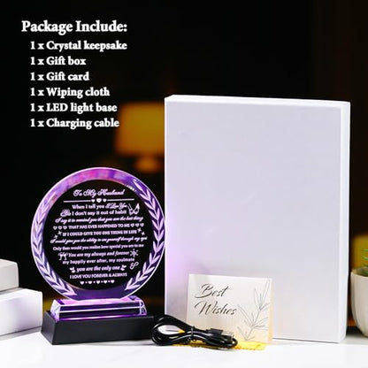 YWHL Gifts for Husband from Wife with Colorful LED Base Anniversary Birthday Husband Gifts Ideas to My Husband Crystal keepsake Best I Love You Gift for Him on Valentine's Day Fathers Day Christmas - style: Husband Gifts+ LED Base Style 3