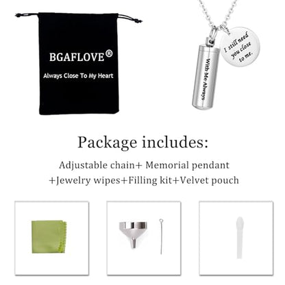 Cremation Cylinder Necklace for Ashes Stainless Steel Urn Locket Pendant Ashes Holder Memorial Jewelry - With Me Always - color: Silver